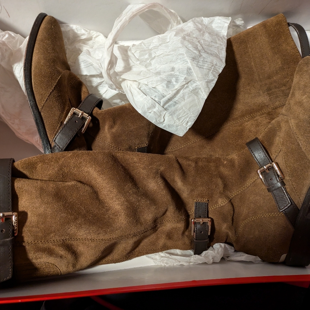 Coach Lawrencia Brown Suede Riding Boots